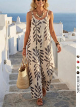 SC Print Off Shoulder Loose Wide Leg Jumpsuit GSRX-748