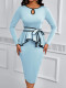 SC Plus Size Long Sleeve Tie Up Ruffles Midi Dress XHSY-19894