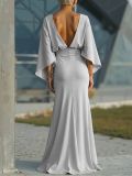 SC Long Sleeve Solid Color Pleated Maxi Dress GQLK-KG6321
