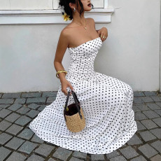 SC Polka Dot Print Wrap Chest Maxi Dress GSRX-813