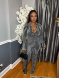 SC Stripe Long Sleeve Cardigan Two Piece Pants Set LS-6533