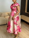 SC Plus Size Ruffles Sleeve Print Maxi Dress GQLK-KG6322