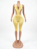 SC Backless Bodysuit Polka Dots Print Fifth Pants Suit CM-60407