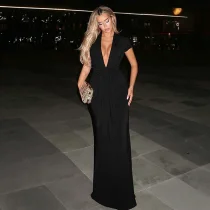 SC Deep V Neck Solid Color Maxi Dress LJSF-D5B20973X