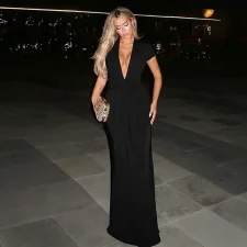 SC Deep V Neck Solid Color Maxi Dress LJSF-D5B20973X