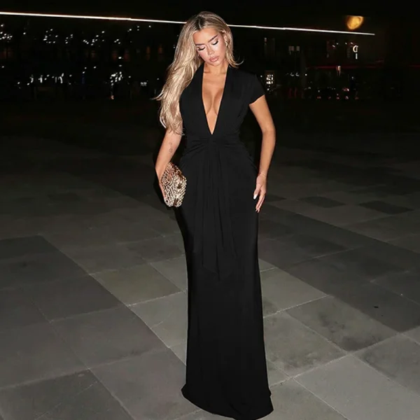 SC Deep V Neck Solid Color Maxi Dress LJSF-D5B20973X