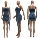 SC Zipper Irregular Denim Mini Dress CM-60307