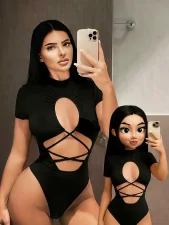 SC Solid Color Hollow Out Bodysuit GHYX-TXY5286