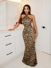 SC Leopard Print Backless Maxi Dress GHYX-HXY1334