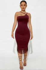 SC Halterneck Tassel Sleeveless Midi Dress GADE-2838