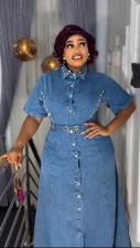 SC Short Sleeve Tie Up Denim Maxi Dress GADE-6726