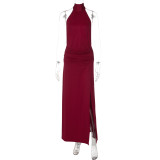 SC Halterneck Backless Sleeveless Split Maxi Dress LJSF-D6121027X