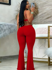 SC Solid Color Knits Backless Flare Jumpsuit GHYX-JYP7005