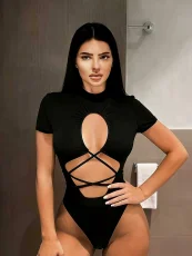 SC Solid Color Hollow Out Bodysuit GHYX-TXY5286