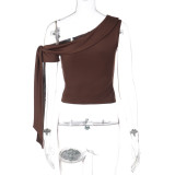 SC Slash Shoulder Solid Color T Shirt LJSF-T5C20916X