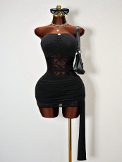 SC Solid Color Lace Patchwork Tube Top Dress GHYX-TJY8210