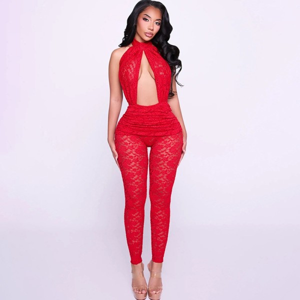 SC Deep V Neck Backless Lace Jumpsuit GPBY-SU8344