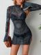 SC Mesh Flare Sleeve Print Mini Dress GHYX-Y2270