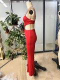 SC Solid Color Knits Backless Flare Jumpsuit GHYX-JYP7005