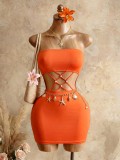 SC Solid Color Wrap Chest Hollow Out Mini Dress GHYX-TXY5277