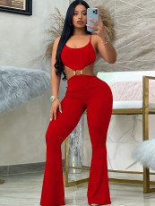 SC Solid Color Knits Backless Flare Jumpsuit GHYX-JYP7005