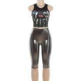 SC Print Sleeveless Tank Tops Tight Fifth Pants Suit GZJQ-K6S03929A
