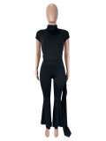 SC Solid Color Short Sleeve Knits Two Piece Pants Set SHD-9973