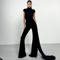 SC Solid Color Short Sleeve Knits Two Piece Pants Set SHD-9973