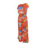 SC Print Sleeveless Top Loose Two Piece Pants Set FENF-5003