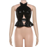 SC Solid-Color Ice-Silk Halter-Neck Backless Top GZJQ-K6B00023A