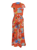 SC Print Sleeveless Top Loose Two Piece Pants Set FENF-5003