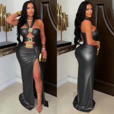 SC Sexy Tie Up Backless High Split Maxi Dress BY-7666