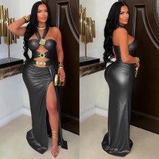 SC Sexy Tie Up Backless High Split Maxi Dress BY-7666