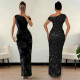 SC Sleeveless Mesh Print Slash Shoulder Maxi Dress BY-7670