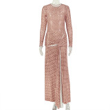 SC Print Long Sleeve Ruched Maxi Dress GJYO-JD305071
