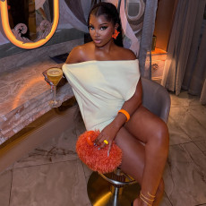 SC Solid Color Off Shoulder Mini Dress GJYO-JD305129