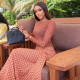 SC Print Long Sleeve Ruched Maxi Dress GJYO-JD305071
