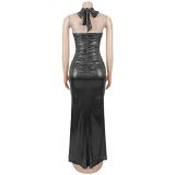 SC Sexy Tie Up Backless High Split Maxi Dress BY-7666