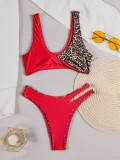 SC Leopard Print Color Block Bikinis 2pcs Swimsuit CASF-6762