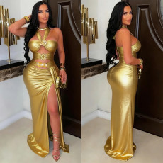 SC Sexy Tie Up Backless High Split Maxi Dress BY-7666