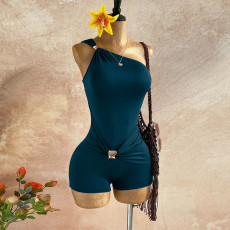 SC Single Shoulder Ruched Romper GZIY-6376