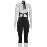 SC Deep V Neck Backless Tops Two Piece Pants Set MXBF-J26ST018
