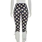SC Polka Dots Print Drawstring Seventh Pants MXBF-J26PT106
