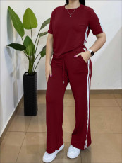 SC Stripe Short Sleeve T Shirt Pants 2 Piece Set ZDF-33519