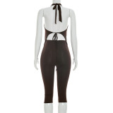SC Deep V Neck Backless Tops Two Piece Pants Set MXBF-J26ST018