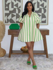 SC Stripe Puff Sleeve Loose Shirt Dress MIL-L371