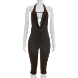 SC Deep V Neck Backless Tops Two Piece Pants Set MXBF-J26ST018