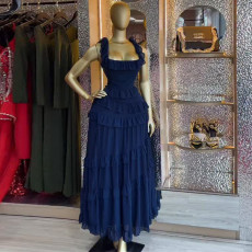 SC Square Neck Ruffles Sling Maxi Dress GMSF-9645