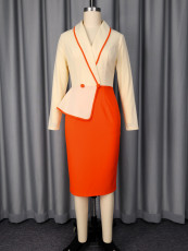 SC Plus Size Color Block Long Sleeve Midi Dress GKEN-ADR051131
