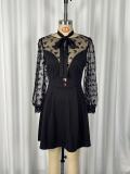 SC Lace Long Sleeve Mesh Patchwork Mini Dress GWDS-260304